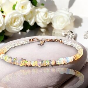 Handmade Natural Fire Opal Bracelet 14k Rose Gold Filled , 7.2" - 7.9"